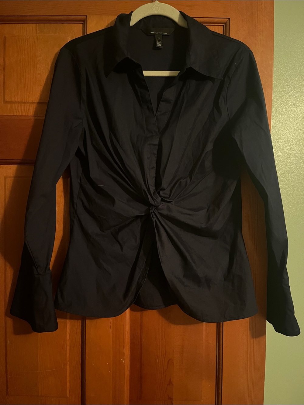 White House Black Market NavyTwist-Front Shirt